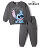 Bonfino Disney Fleece Knit Full Sleeves T-shirts & Joggers Set With Stitch Graphics - Grey