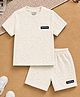 Trampoline Boys Jacquard Knit Half Sleeves Alphabets Embossed Coordinating Tee & Shorts Set - Cream