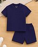 Trampoline Boys Jacquard Knit Half Sleeves Coordinating Geometric Textured Tee & Shorts Set - Navy Blue
