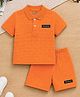 Trampoline Boys Jacquard Knit Half Sleeves Coordinating Geometric Textured Tee & Shorts Set - Orange