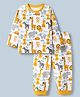 Babyhug Cotton Knit Full Sleeves T-Shirt & Pajama Night Suit with Tiger Lion Elephant Zebra Turtle Hippo Monkey Print - White