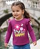 Babyhug 100% Cotton Knit T-Shirts with Full Sleeves, Frill Detail and Happy Print - Purple