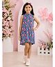 Kiddopanti Knit Sleeveless Floral Printed Dress - Blue