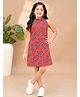 Kiddopanti Knit Sleeveless Floral Printed Dress - Red