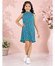 Kiddopanti Knit Sleeveless Floral Printed Dress - Teal Blue