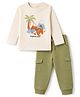 Babyhug 100% Cotton Single Jersey Knit Full Sleeves Animal Printed T-Shirt & Joggers Set With Cargo Pockets - Beige & Olive Green