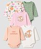 Babyoye Interlock Knit 100% Cotton with Eco Jiva Finish Full Sleeves Floral & Animal Printed Onesies Pack of 5 - Green, Peach, White & Pink