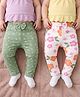 Babyoye Interlock 100% Cotton Knit With Eco Jiva Finish Full Length Leggings With Floral Print & Bow Applique Pack of 2 - Green & White