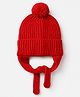Babyhug Knit Solid Woollen Cap with Pom Pom & Knot Red - Diameter 20 cm