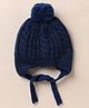 Babyhug Knit Woollen Cap with Pom Pom and Knot in Navy Blue Diameter - 19 cm