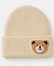 Babyhug Knit Solid Woollen Cap with Bear Embroidered Applique Cream - Diameter 16 cm