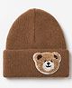 Babyhug Knit Solid Woollen Cap with Bear Embroidered Applique Light Brown - Diameter 15 cm