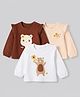 Doodle Poodle 100% Cotton Single Jersey Knit Tops with Full Sleeves and Bear Print Pack of 3 - Brown, White & Pink