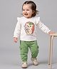Babyoye Premium 100% Cotton Interlock Knit Full Sleeves T-shirt and Jogger with Frill Details & Hedgedog Print with Eco Jiva Finish - White Green