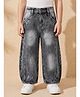 Rikidoos Washed Demin Baggy Button Down Woven Full Length Baggy Jeans - Grey