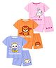 KUCHIPOO Cotton Blend Knit Pack Of 3 Half Sleeves Animals Printed Tees & Shorts Set - Pink Orange Lavender