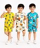 KUCHIPOO Cotton Blend Knit Pack Of 3 Half Sleeves Animals Printed Tees & Shorts Set - Yellow Cream & Teal