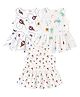 KUCHIPOO Cotton Woven Pack Of 3 Sleeveless Stars & Hot Air Balloon Printed Dresses - White