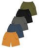 KUCHIPOO Cotton Blend Knit Pack Of 5 Solid Cargo Shorts - Mustard Steel Blue Charcoal Grey Black & Olive Green
