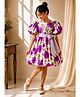 Twisha Cotton Woven Half Puffed Sleeves Floral Printed Balloon Dress - Purple