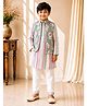 Twisha Cotton Woven Full Sleeves Striped Kurta Pyjama Set With Floral Printed Jacket - Olive Green