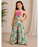 Twisha Cotton Woven Sleeveless Floral Applique Detailed Coordinating Halter Neck Top With Palazzo Set - Olive Green