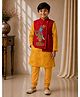 Twisha Woven Full Sleeve Lotus Printed Coordinating Kurta Pyjama Set With Lord Krishna Embroidered Jacket - Yellow