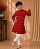 Twisha Woven Full Sleeves Lotus Printed Kurta & Pyjama Set - Red