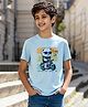 Wear Your Opinion Cotton Knit Half Sleeves Bear On A Bike Printed Tee - Ice Blue