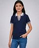 Wear Your Opinion Cotton Knit Half Sleeves Solid Polo Tee - Navy Blue