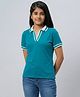 Wear Your Opinion Cotton Knit Half Sleeves Solid Polo Tee - Teal Blue