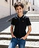 Wear Your Opinion Cotton Knit Half Sleeves Solid Polo Tee - Black
