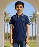 Wear Your Opinion Cotton Knit Half Sleeves Solid Polo Tee - Navy Blue