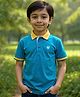 Wear Your Opinion Cotton Knit Half Sleeves Solid Polo Tee - Teal Blue