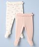 Mothercare 100% Cotton Knit Footed Leggings with Floral Print in Pink Pack of 2