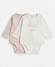 Mothercare 100% Cotton Woven Knit Full Sleeves Floral Printed Onesies Pack of 2 - White & Pink