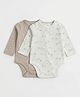 Mothercare 100% Cotton Knit Full Sleeves Onesies With Bird Print Pack of 2 - Beige White