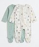 Mothercare 100% Cotton Knit Full Sleeves Sleep Suit with Star & Theme Park Print Pack Of 2 - White & Mint