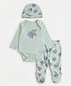 Mothercare Cotton Woven Full Sleeves Three Piece Body Suit With Dinosaur Print - Light Green