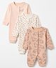 Mothercare 100% Cotton Elastane Knit Full Sleeves Sleep Suits with Floral & Cheetah Print Pack Of 3 - Peach, White, Dark Peach
