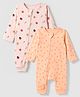 Mothercare Cotton Elastane Knit Full Sleeves Sleep Suit with Sun Beetle Strawberry Print Pack of 2 - Light Peach & Light Pink