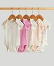 Mothercare 100% Cotton Woven Knit Half Sleeves Onesies With Polka Dots & Floral Print Pack of 5 - Peach & Pink
