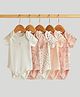 Mothercare 100% Cotton Woven Knit Half Sleeves Onesies With Cat & Floral Print Pack of 5 - Peach & Pink