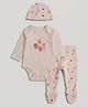Mothercare Cotton Woven Full Sleeves Printed Body Suit With Cap & Leggings - Light Pink
