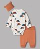 Mothercare 100% Cotton Woven Full Sleeves Vehicle Printed Onesie With Leggings & Cap - Red