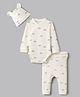 Mothercare 100% Cotton Woven Full Sleeves Turtle Printed Onesie With Leggings & Cap - White