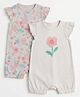 Mothercare 100% Cotton Woven Knit Half Sleeves Rompers With Floral Print Pack of 2 - Off White & Cream