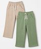 Mothercare Cotton Knit Full Length Solid Jogger Pack of 2 in Green Grey