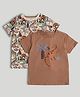 Mothercare Cotton Woven T-Shirts with Half Sleeves and Dinosaur Print in Brown Pack of 2