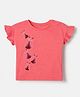 Mothercare 100% Cotton Woven T-Shirt with Half & Frill Sleeves and Ladybugs Embroidery in Dark Pink